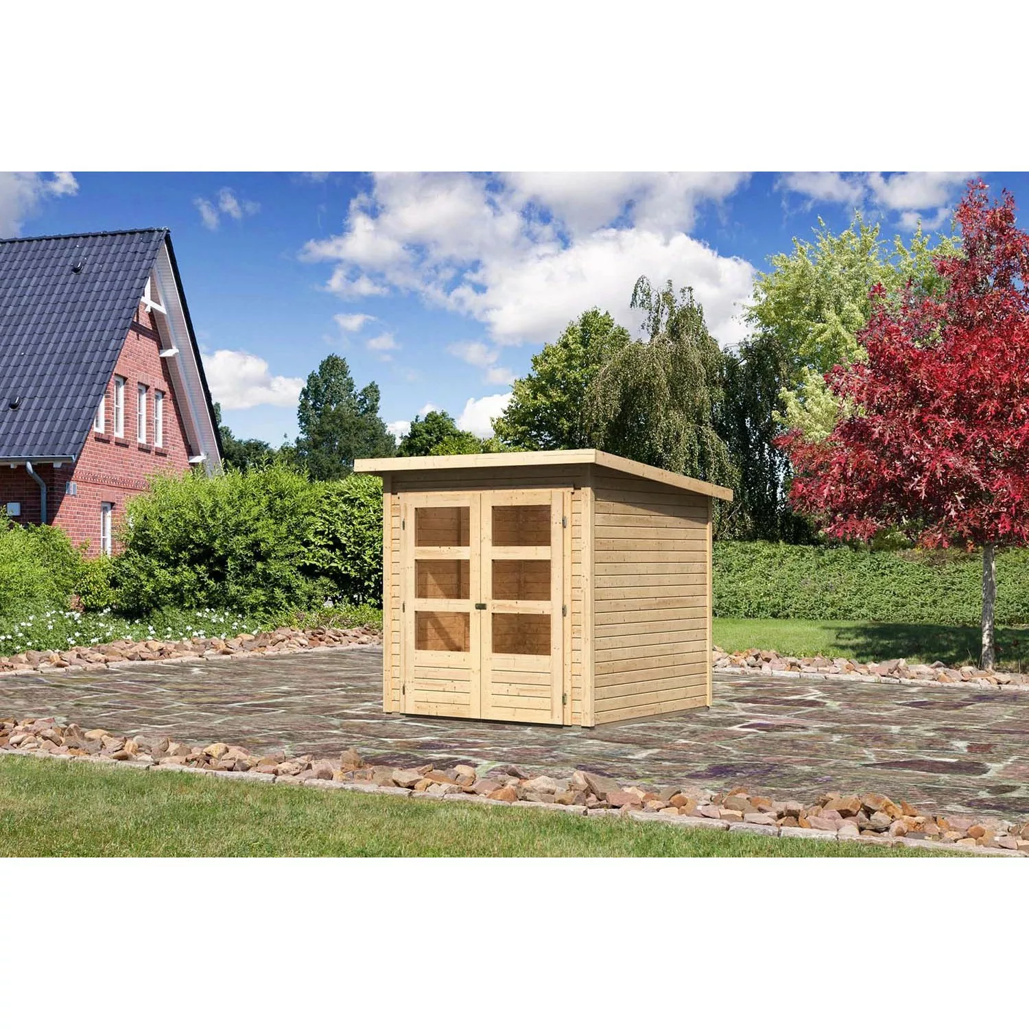 Karibu Holz-Gartenhaus Stockach Natur Pultdach Unbehandelt 182 cm x 182 cm günstig online kaufen