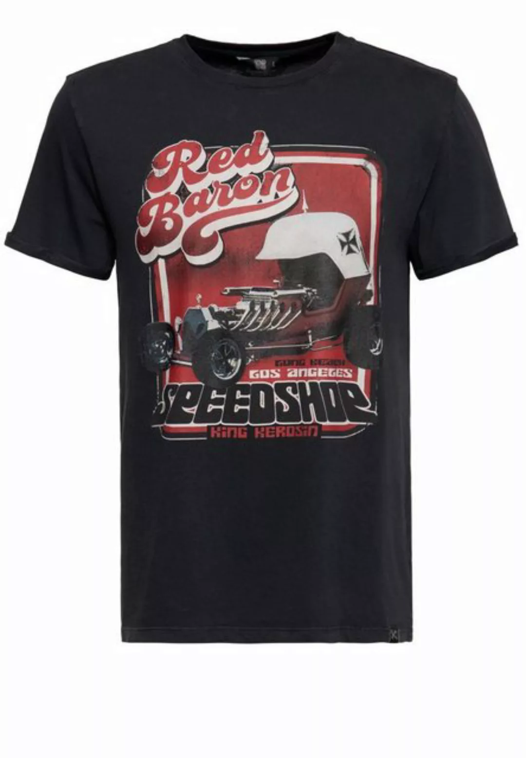 KingKerosin T-Shirt Red Baron Long Beach (1-tlg) Acidwash mit Frontprint günstig online kaufen