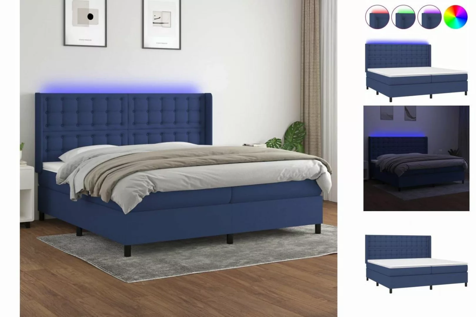 vidaXL Bettgestell Boxspringbett mit Matratze LED Blau 200x200 cm Stoff Bet günstig online kaufen