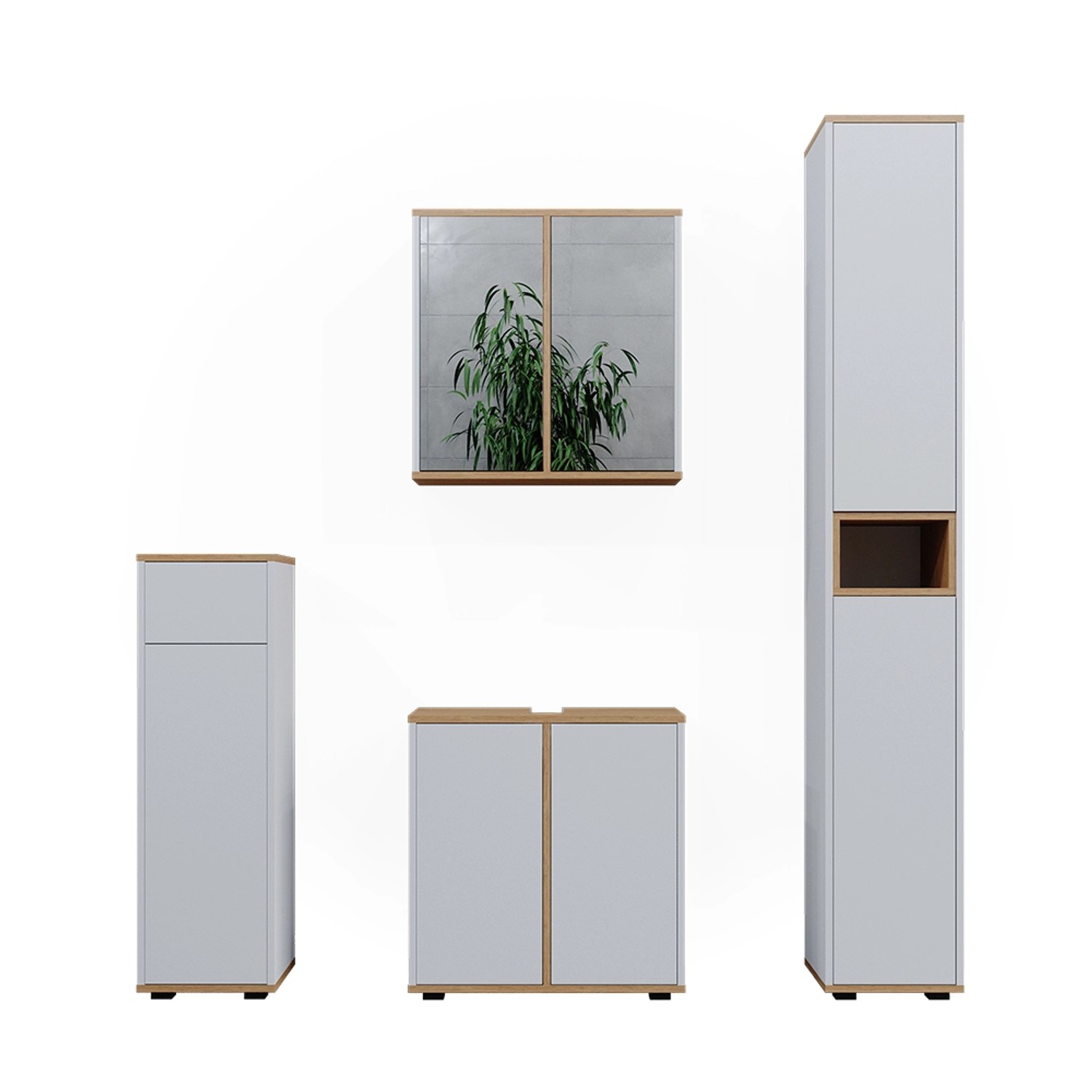 Vicco Badmöbel-Set Didi Weiß/Artisan 4 Teile mit Hochschrank und Midischran günstig online kaufen