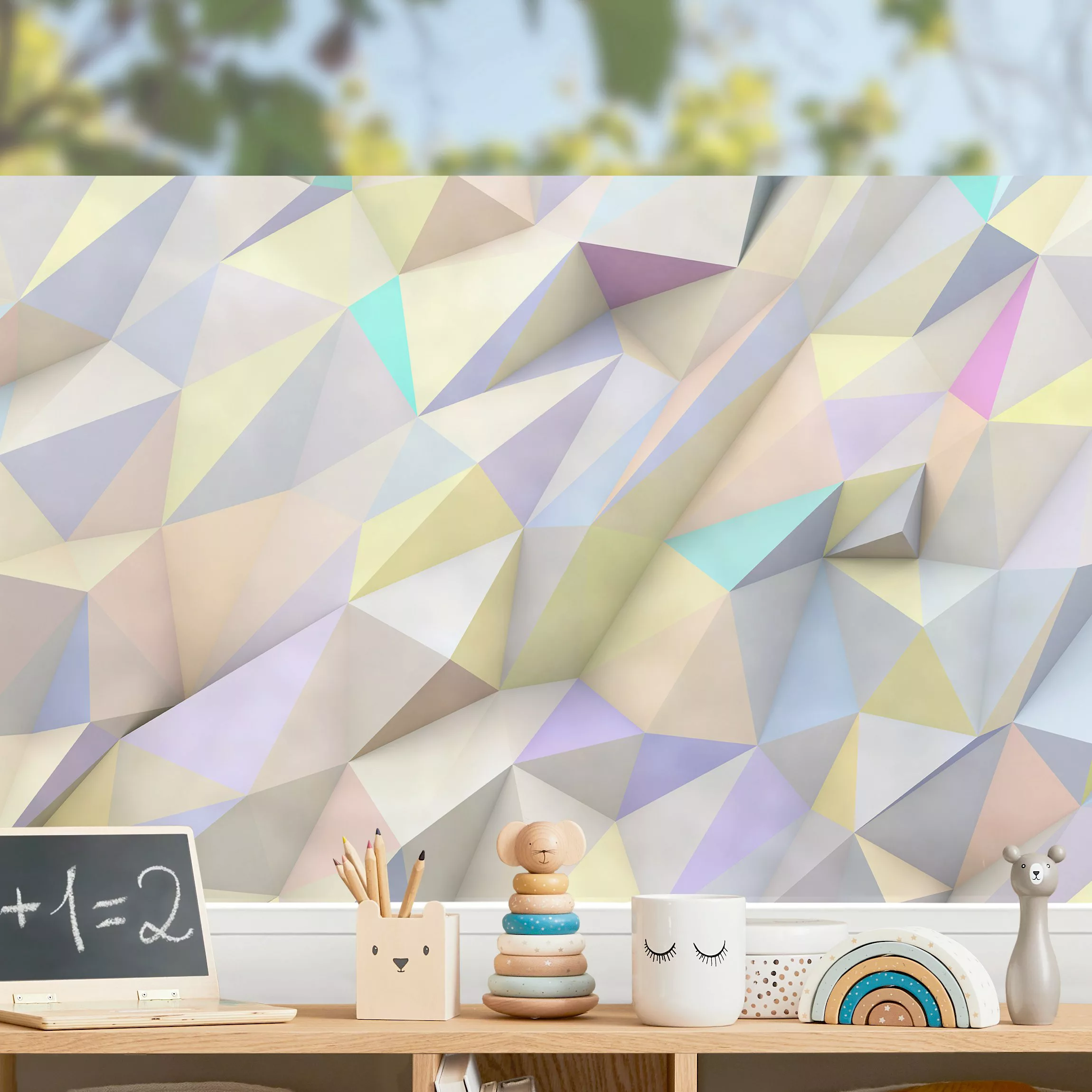 Fensterfolie Geometrische Pastell Dreiecke in 3D günstig online kaufen