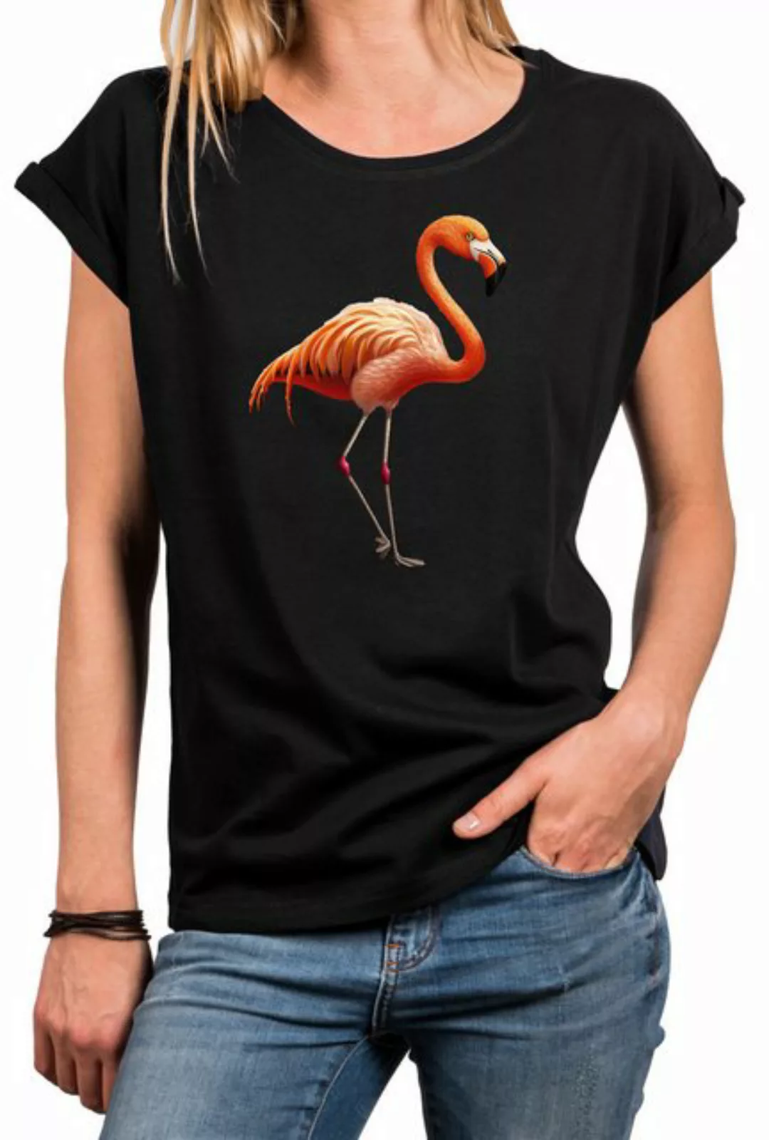 MAKAYA Print-Shirt Damen Flamingo Sommer Kurzarm Top Flamingomotiv Flamingo günstig online kaufen