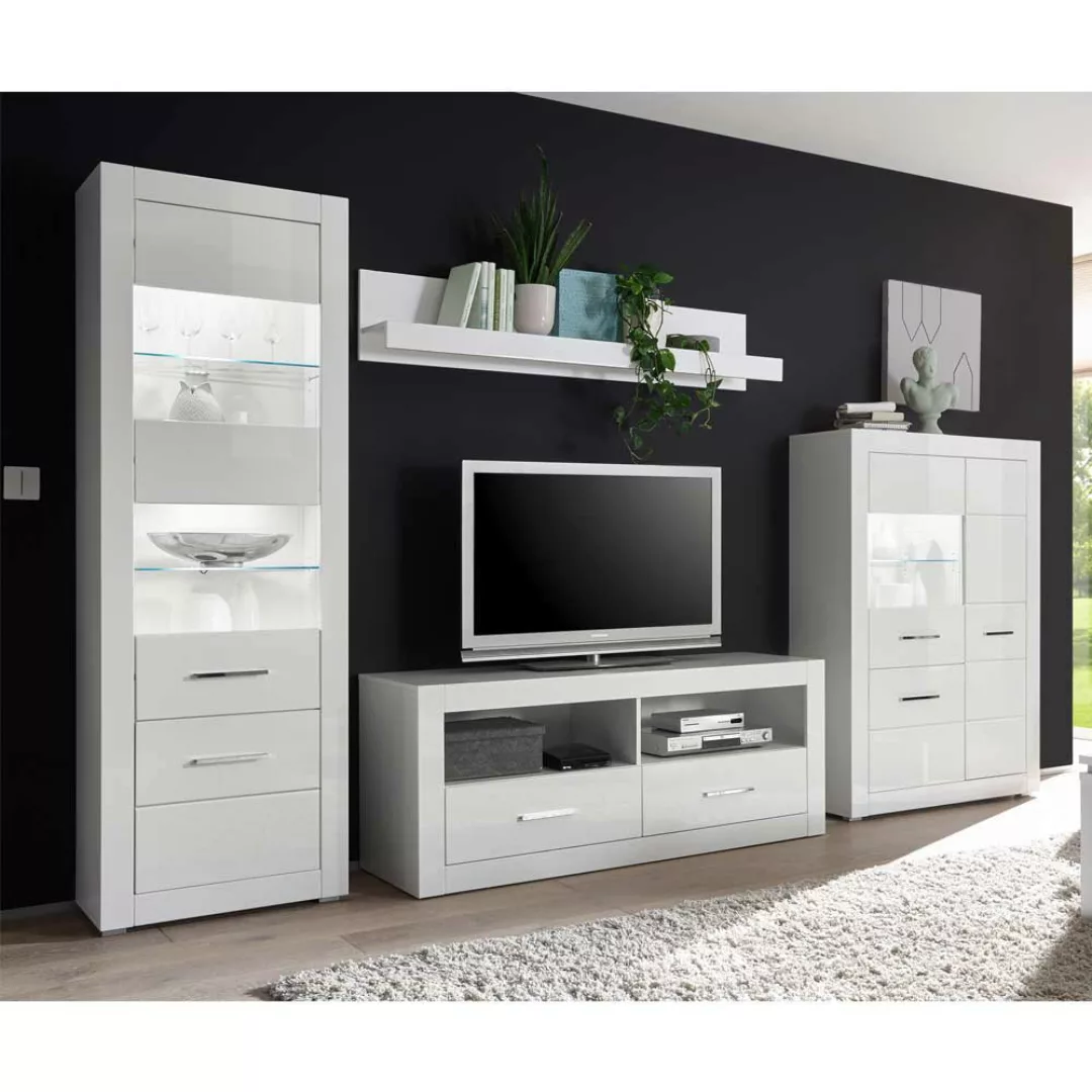 Hochglanz Wohnkombination in Weiß 315 cm breit (vierteilig) günstig online kaufen