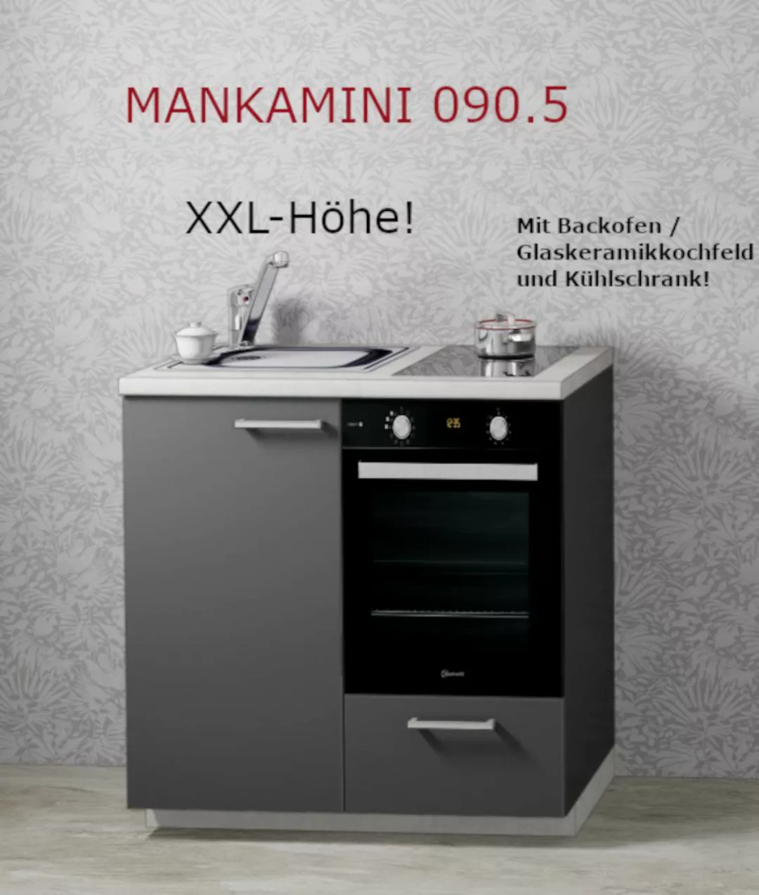 Miniküche MANKAMINI 090.5 Graphit (Höhe XXL) Küchenzeile 90 cm / Schränke m günstig online kaufen