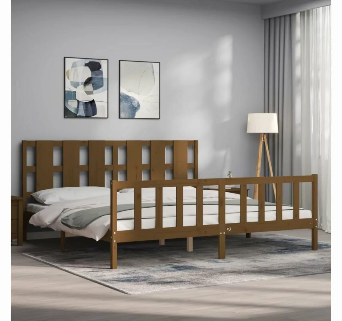 vidaXL Bett Massivholzbett mit Kopfteil Honigbraun 200x200 cm günstig online kaufen