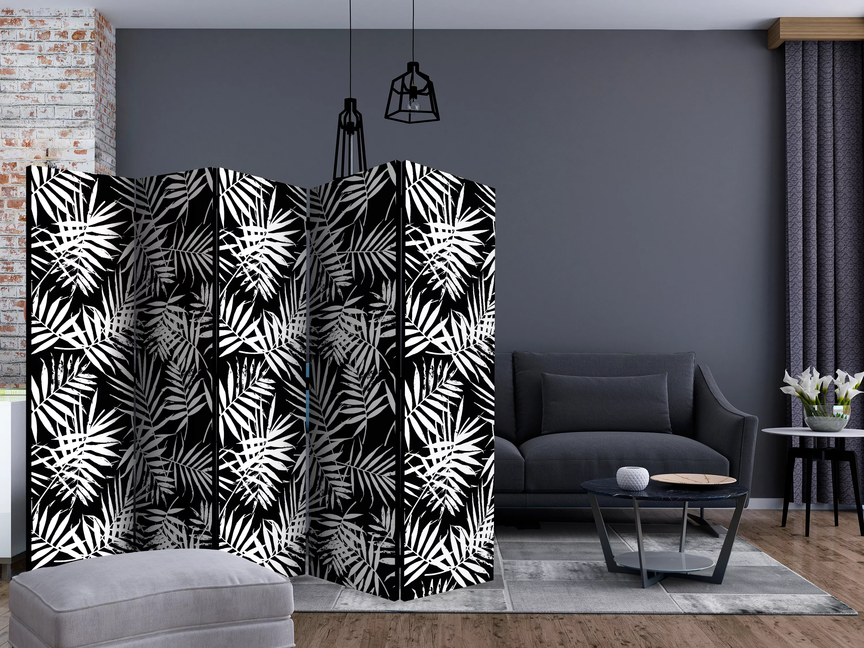 5-teiliges Paravent - Black And White Jungle Ii [room Dividers] günstig online kaufen