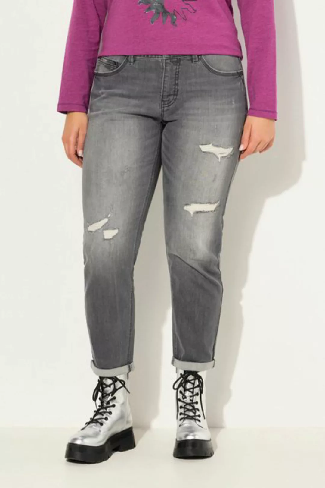 Ulla Popken Regular-fit-Jeans Boyfriend-Jeans Destroy-Effekte Stretch günstig online kaufen