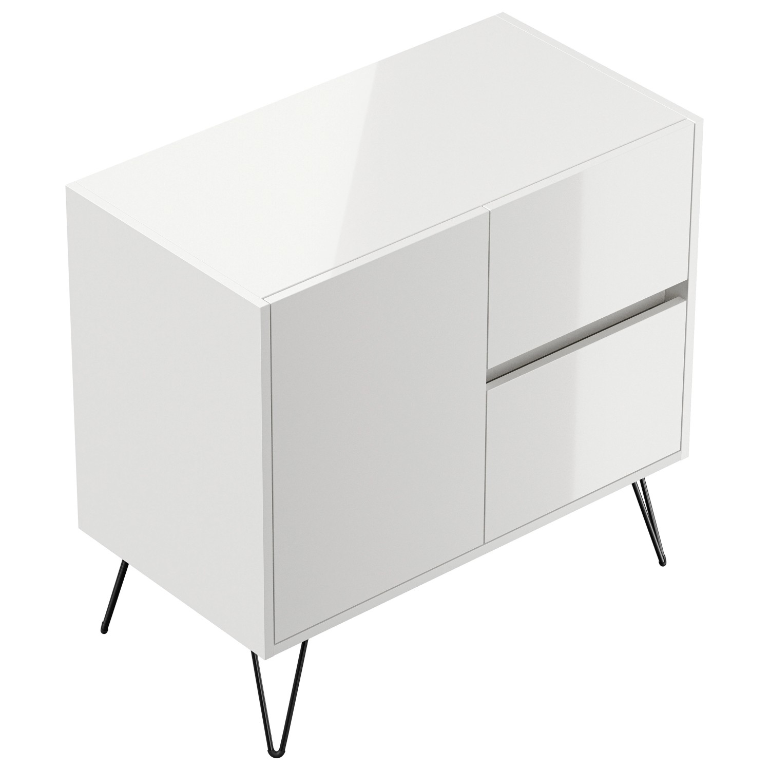 Posseik Sideboard Industrial C 2 Schubladen 1 Tür 80 cm Weiß Hochglanz günstig online kaufen
