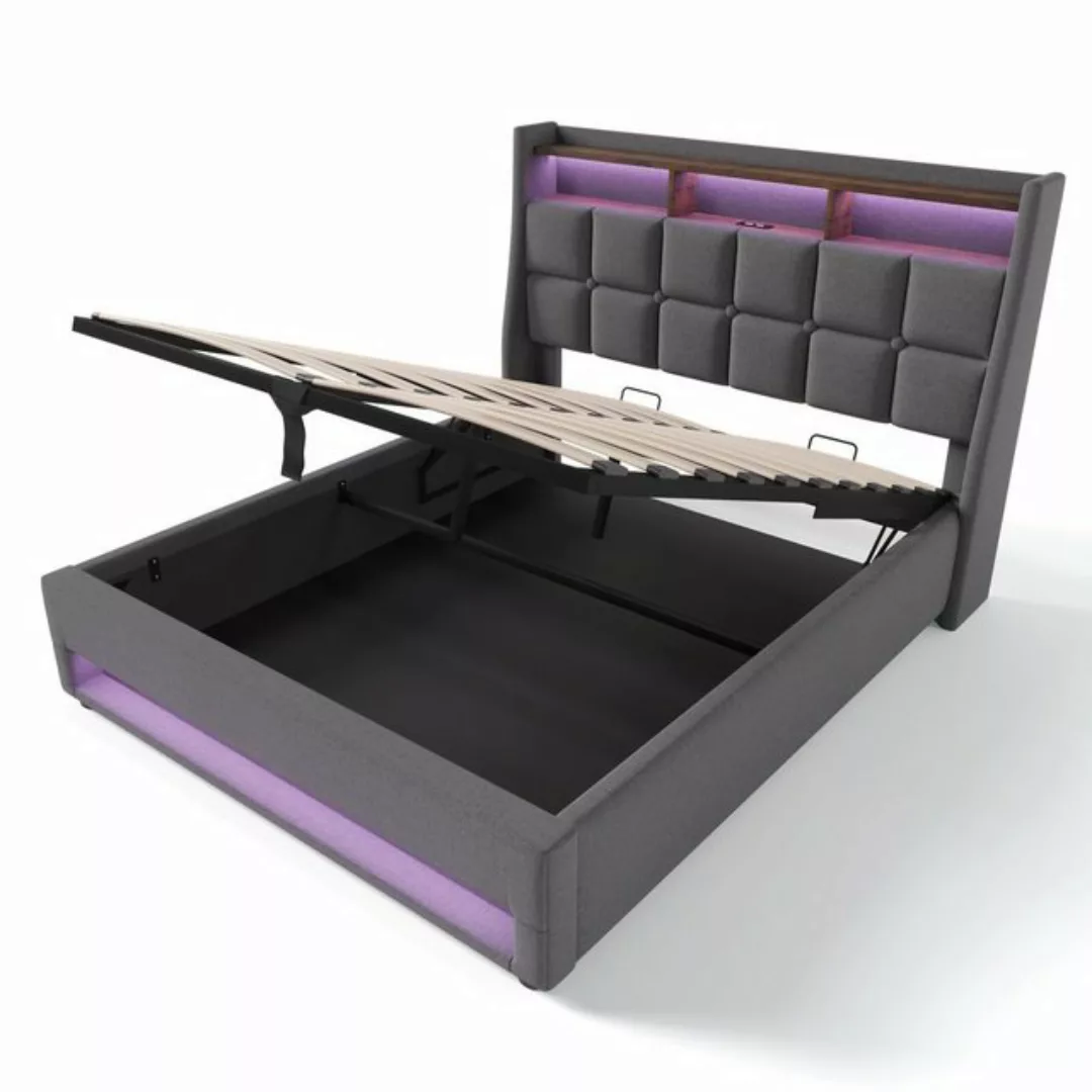 WISHDOR Polsterbett Bett (LED Doppelbett Jugendbett mit USB/Typ-C Ladeansch günstig online kaufen