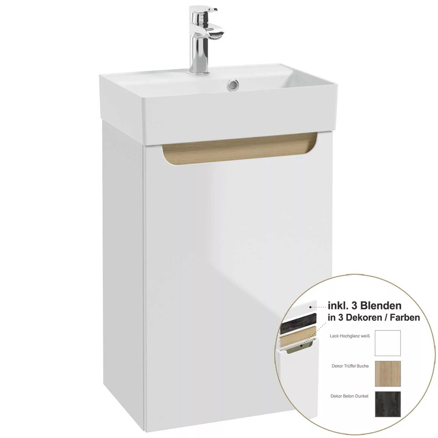 Waschtischunterschrank mit 45cm Keramikbecken SOFIA-107 in weiß, Hochglanz günstig online kaufen