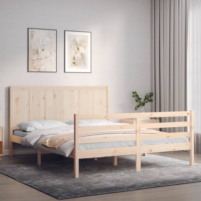 vidaXL Bettgestell Massivholzbett mit Kopfteil 160x200 cm Bett Bettgestell günstig online kaufen