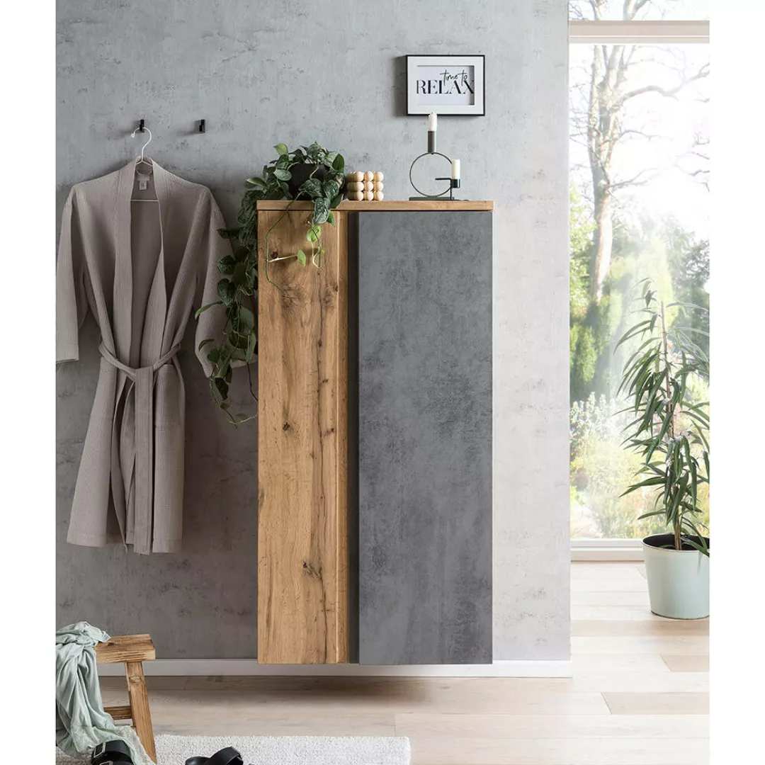 Lomadox Hochschrank VASTO-03-CONCRETE Midischrank 65cm Wotan Eiche Nb. mit günstig online kaufen