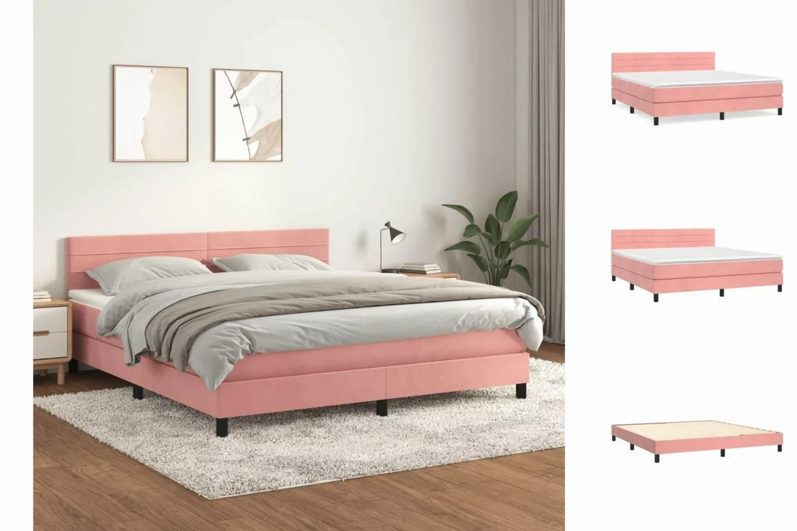 vidaXL Bettgestell Boxspringbett mit Matratze Rosa 160x200 cm Samt Bett Bet günstig online kaufen