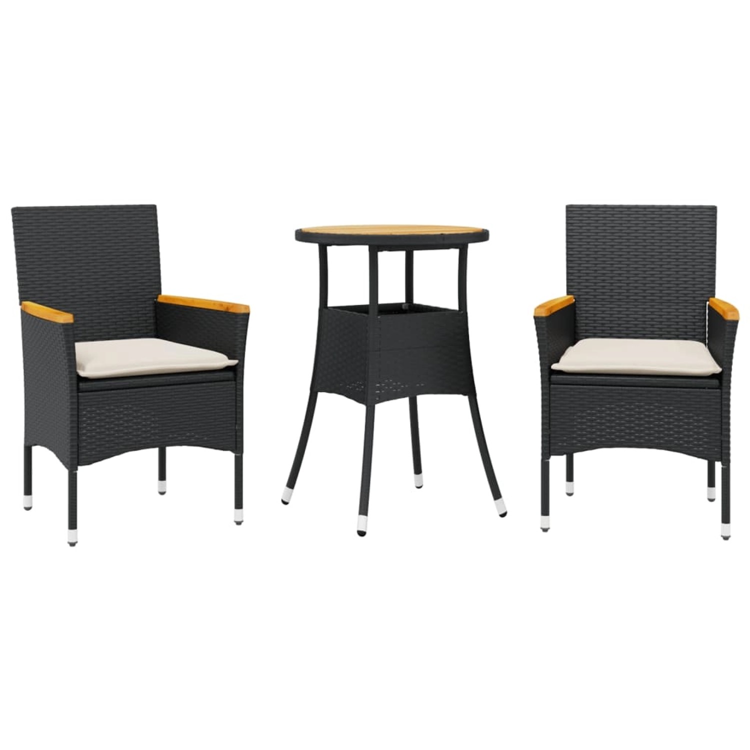 vidaXL 3-Tlg Garten-Essgruppe mit Kissen Schwarz Poly Rattan Akazie 3278717 günstig online kaufen