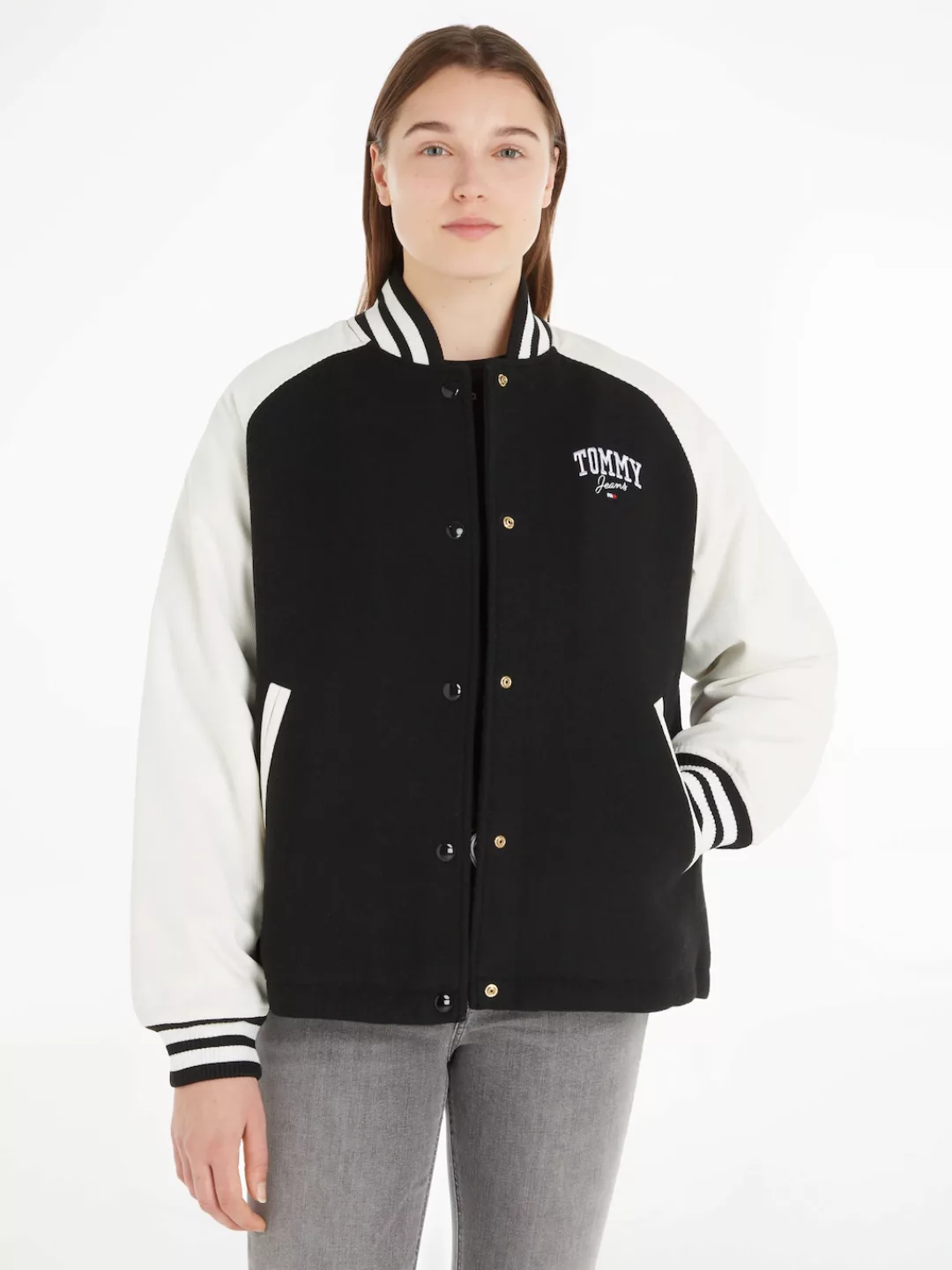 Tommy Jeans Outdoorjacke "TJW CORD WOOL MIX LETTERMAN", mit Logostickerei günstig online kaufen