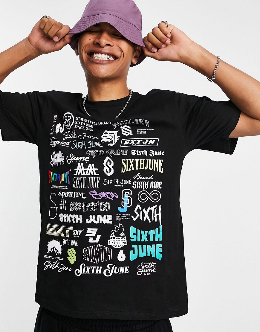 Sixth June – Oversize-T-Shirt in Schwarz mit Graffiti-Print vorne günstig online kaufen