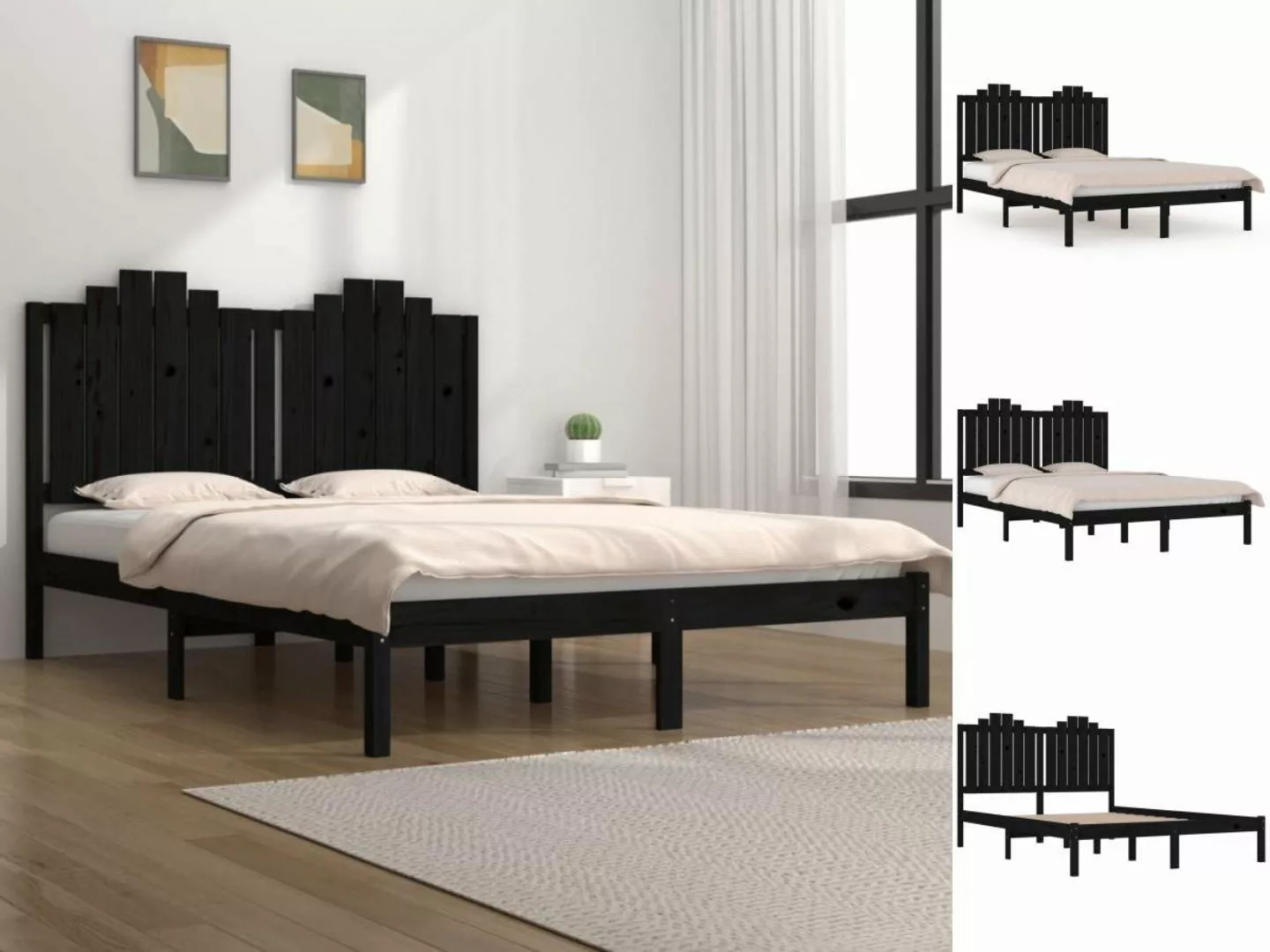 vidaXL Bettgestell Massivholzbett Schwarz Kiefer 140x200 cm Bett Bettgestel günstig online kaufen