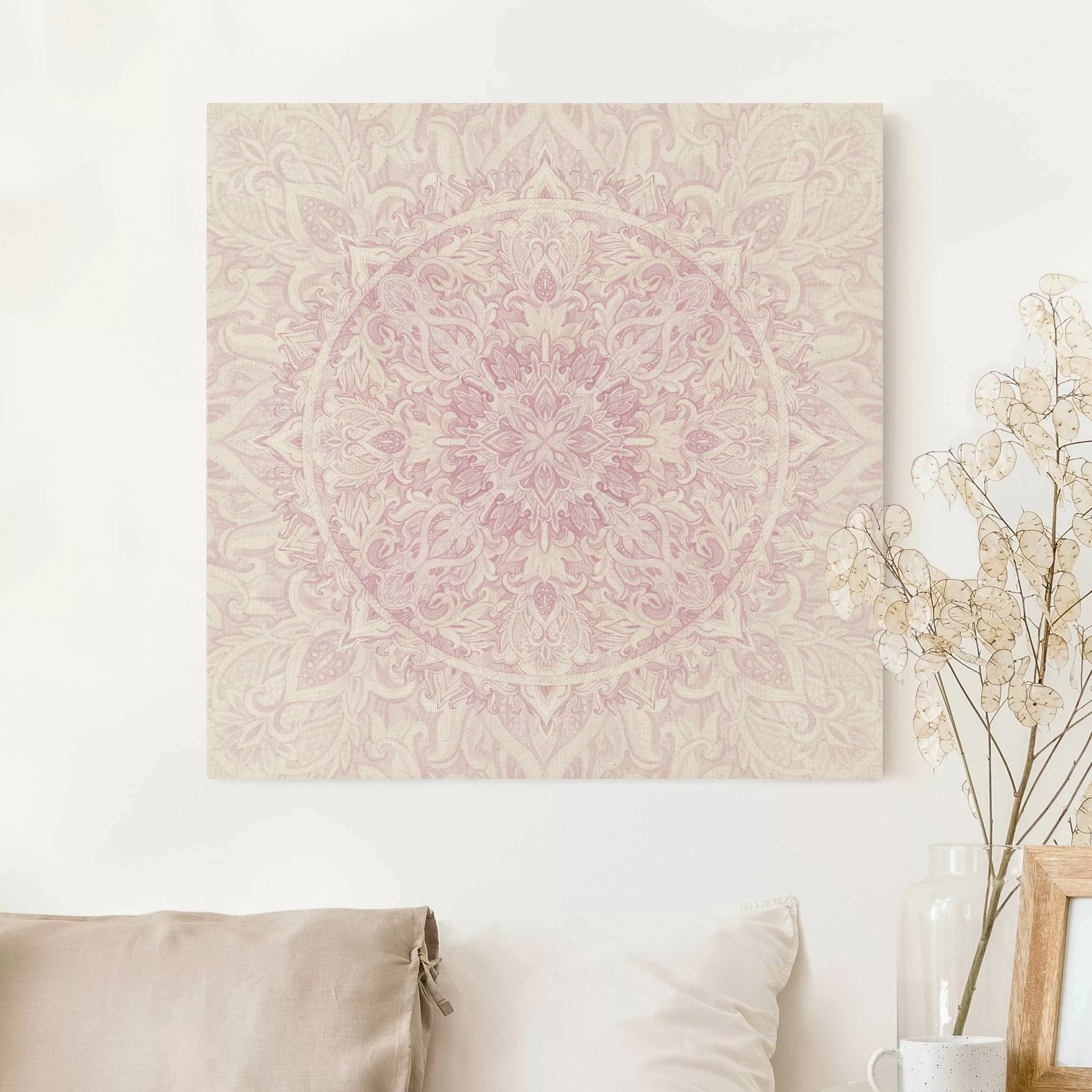 Leinwandbild auf Naturcanvas Mandala Aquarell Ornament rosa günstig online kaufen
