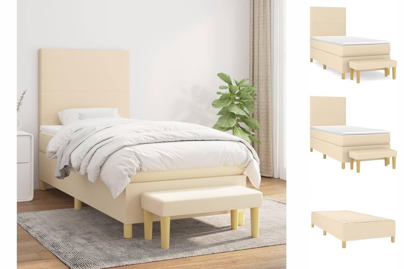 vidaXL Boxspringbett Boxspringbett mit Matratze Creme 90x200 cm Stoff Bett günstig online kaufen