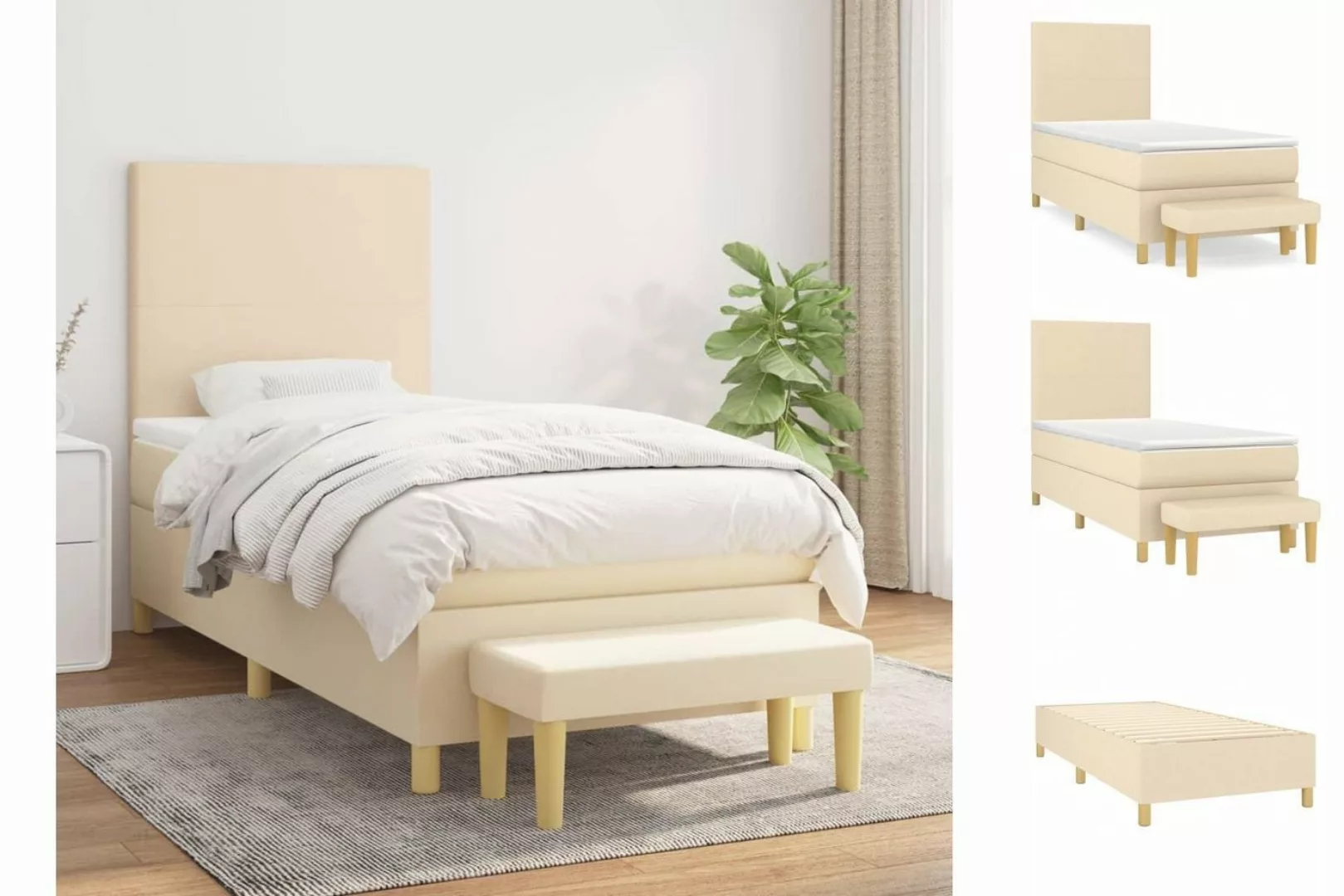 vidaXL Boxspringbett Boxspringbett mit Matratze Creme 90x200 cm Stoff Bett günstig online kaufen