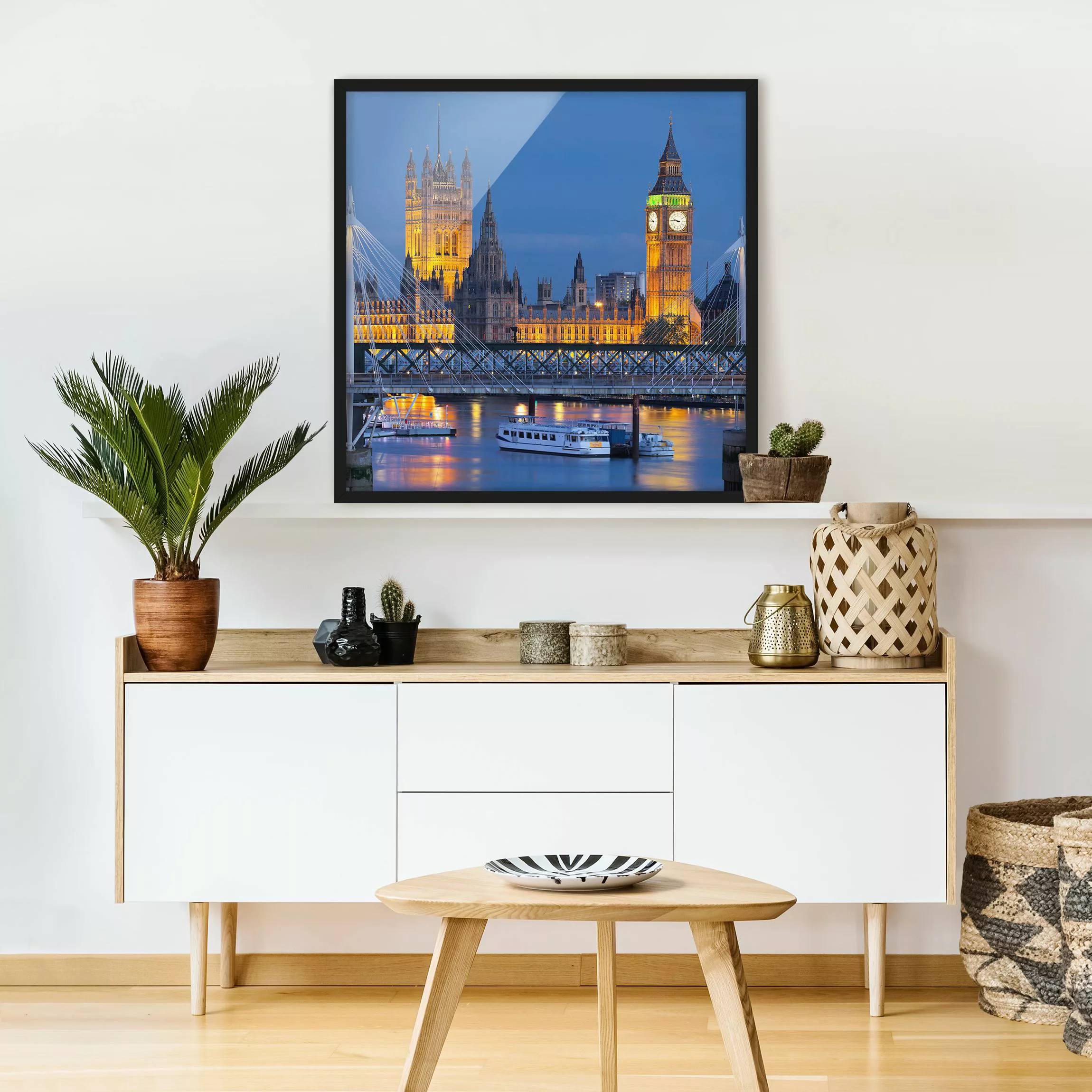 Bild mit Rahmen - Quadrat Big Ben und Westminster Palace in London bei Nach günstig online kaufen