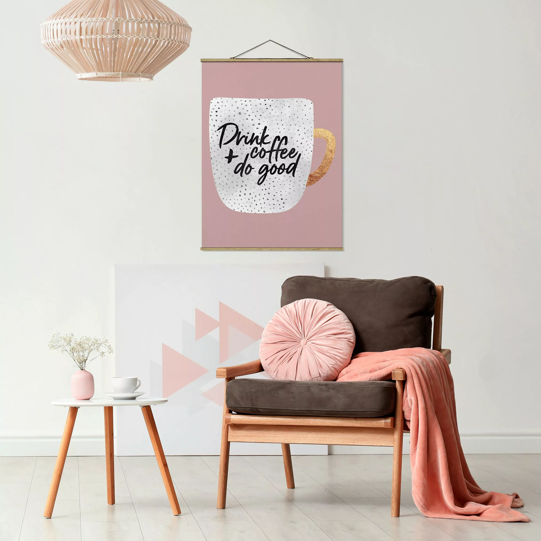 Stoffbild Spruch mit Posterleisten - Hochformat Drink Coffee, Do Good - wei günstig online kaufen