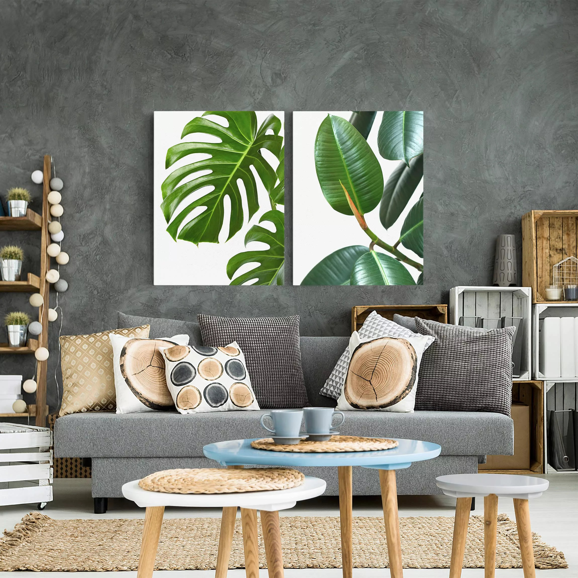 2-teiliges Leinwandbild Botanik - Hochformat Monstera und Gummibaum günstig online kaufen