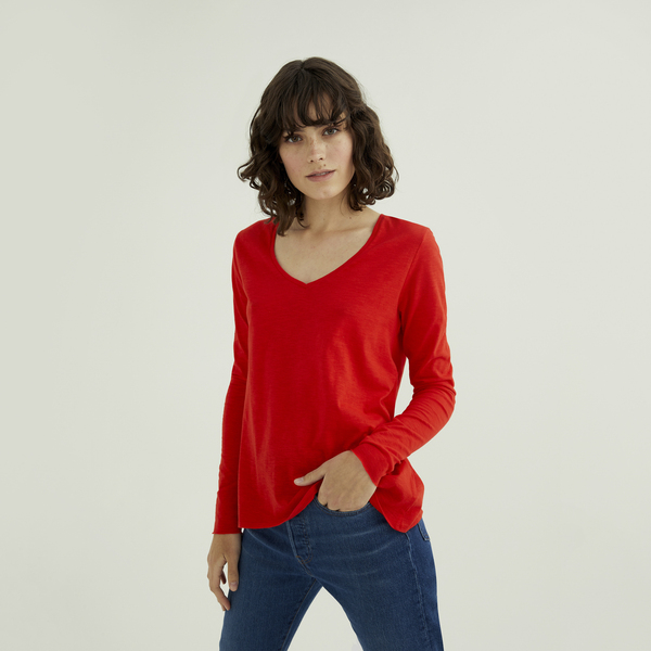 Esterella Damen V-neck Langarm T-shirt Aus Flame Bio Baumwolle günstig online kaufen
