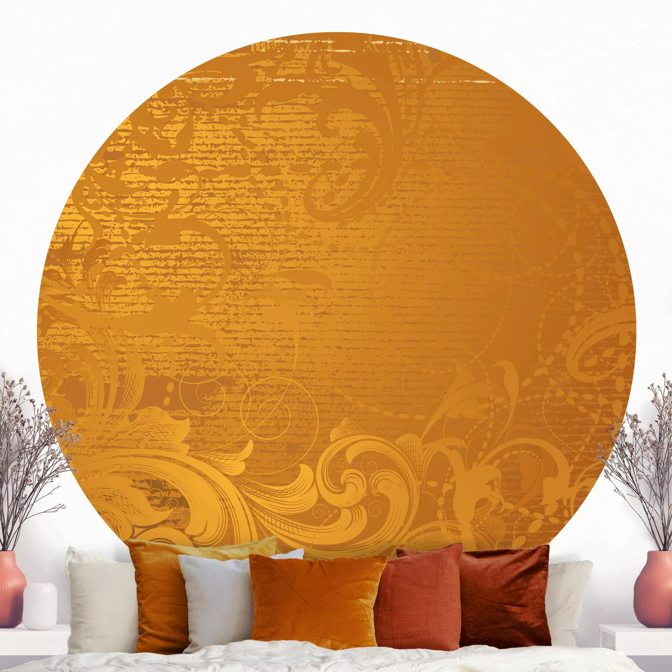 Runde Mustertapete selbstklebend Goldener Barock günstig online kaufen