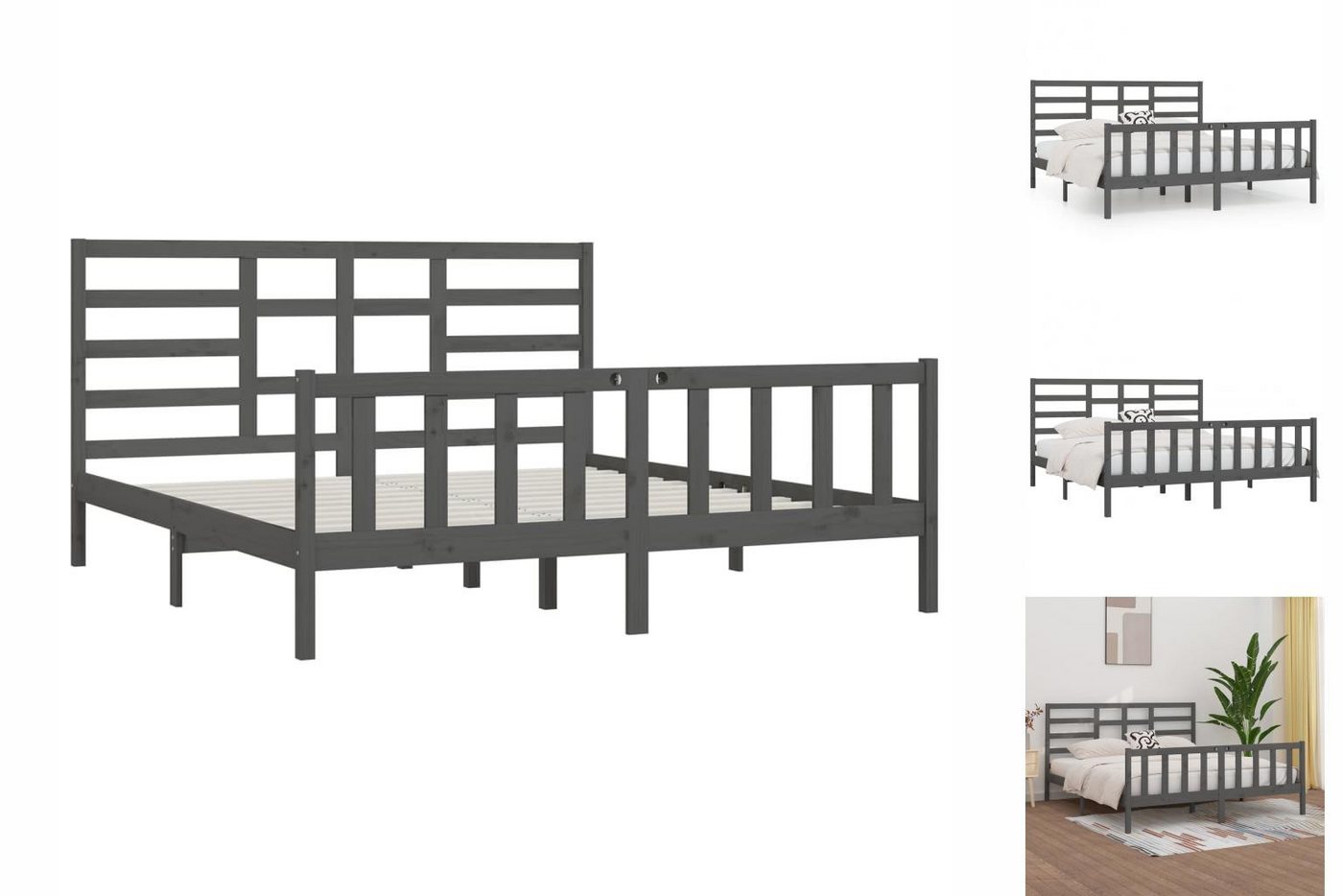 vidaXL Bettgestell Massivholzbett Grau Kiefer 200x200 cm Bett Bettgestell D günstig online kaufen