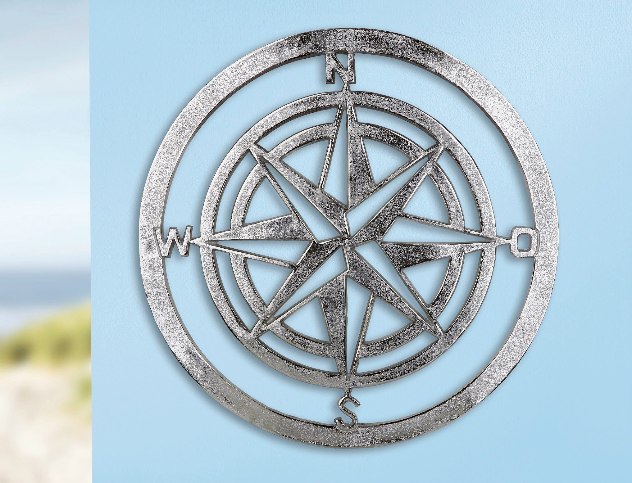 GILDE Wanddekoobjekt Wandrelief Windrose, silber (1 günstig online kaufen
