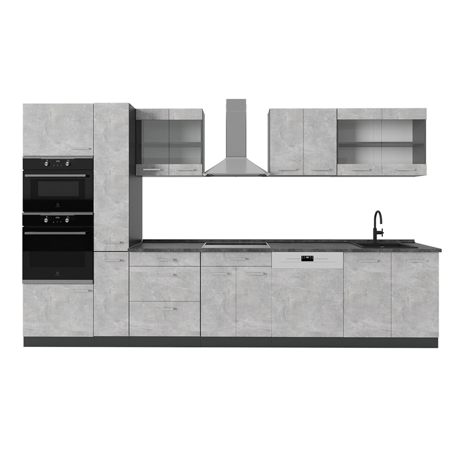 Vicco Küchenzeile R-Line, Beton/Anthrazit, 350 cm, günstig online kaufen