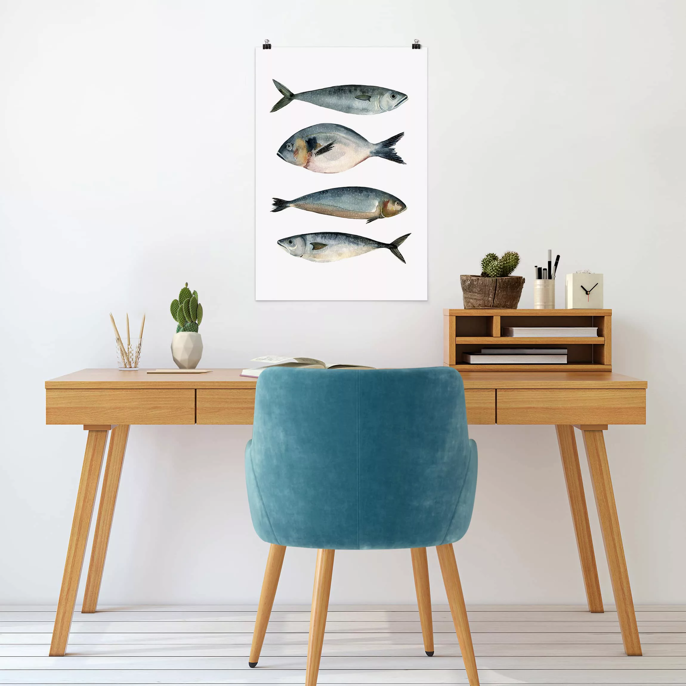 Poster Blumen - Hochformat Vier Fische in Aquarell II günstig online kaufen
