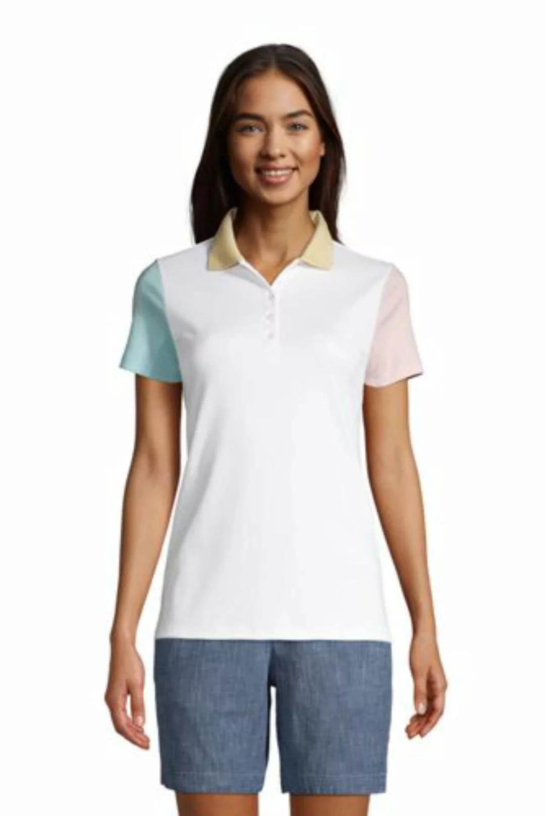Supima-Poloshirt in Petite-Größe, Damen, Größe: L Petite, Weiß, Baumwolle, günstig online kaufen