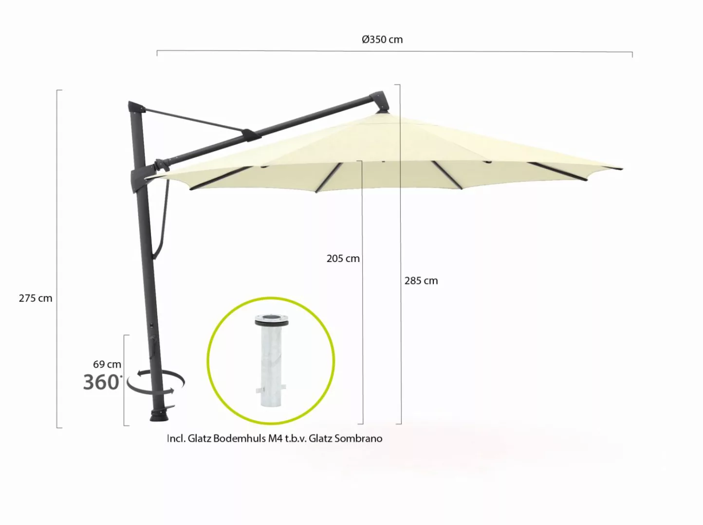 Glatz Sombrano S+ Easy Ampelschirm ø 350 cm günstig online kaufen