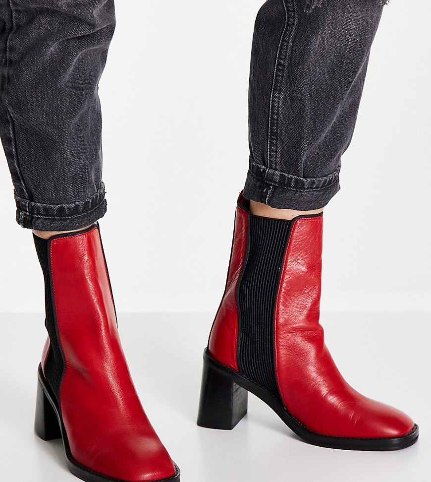 ASOS DESIGN Wide Fit – Ratings – Chelsea-Stiefel aus Leder in Rot, weite Pa günstig online kaufen