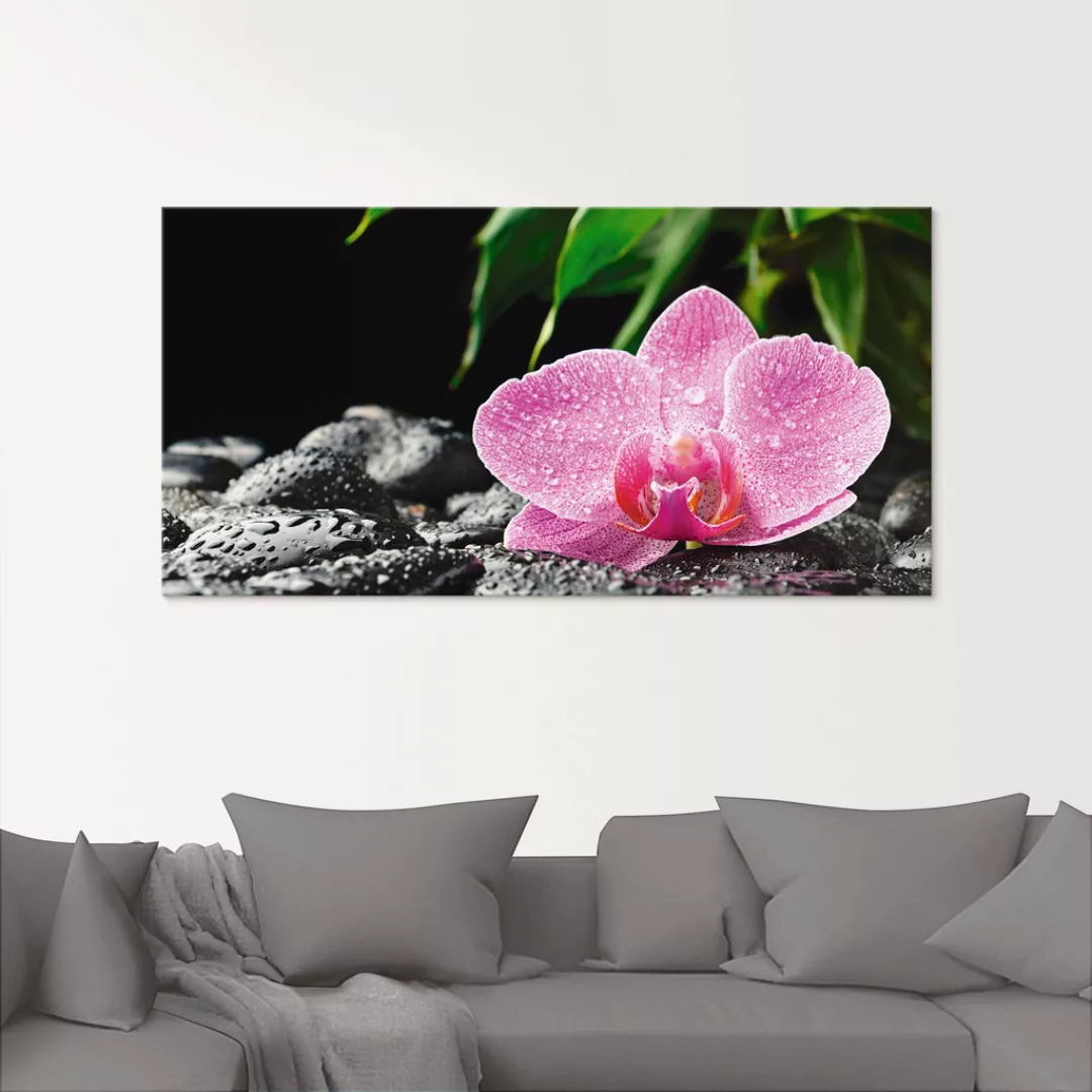 Artland Glasbild "Rosa Orchidee auf schwarzen Zen Steinen", Blumen, (1 St.) günstig online kaufen