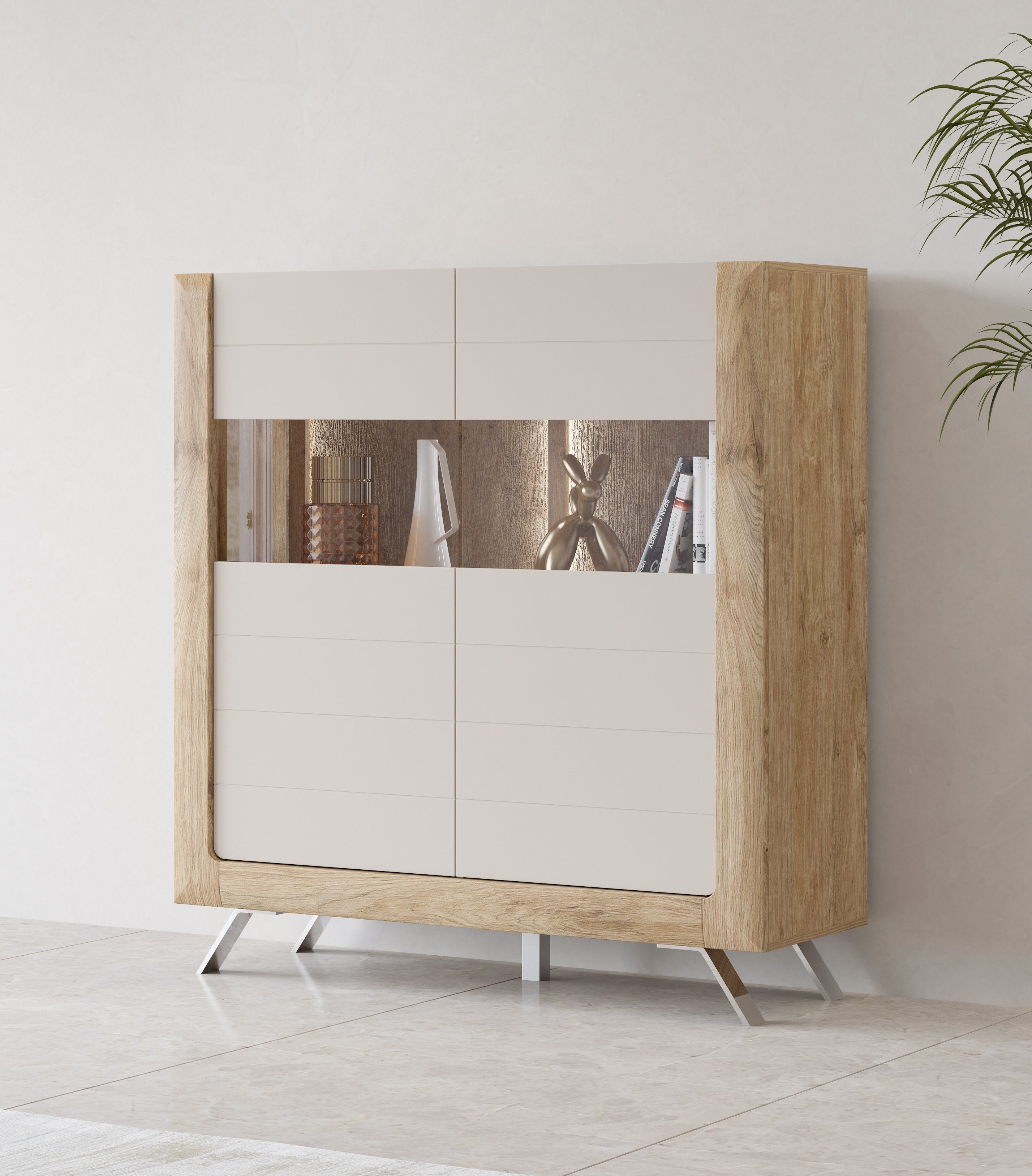 Leonique Highboard "Kasai", Höhe 136,5 cm, 2 Türen mit Glaseinsatz günstig online kaufen