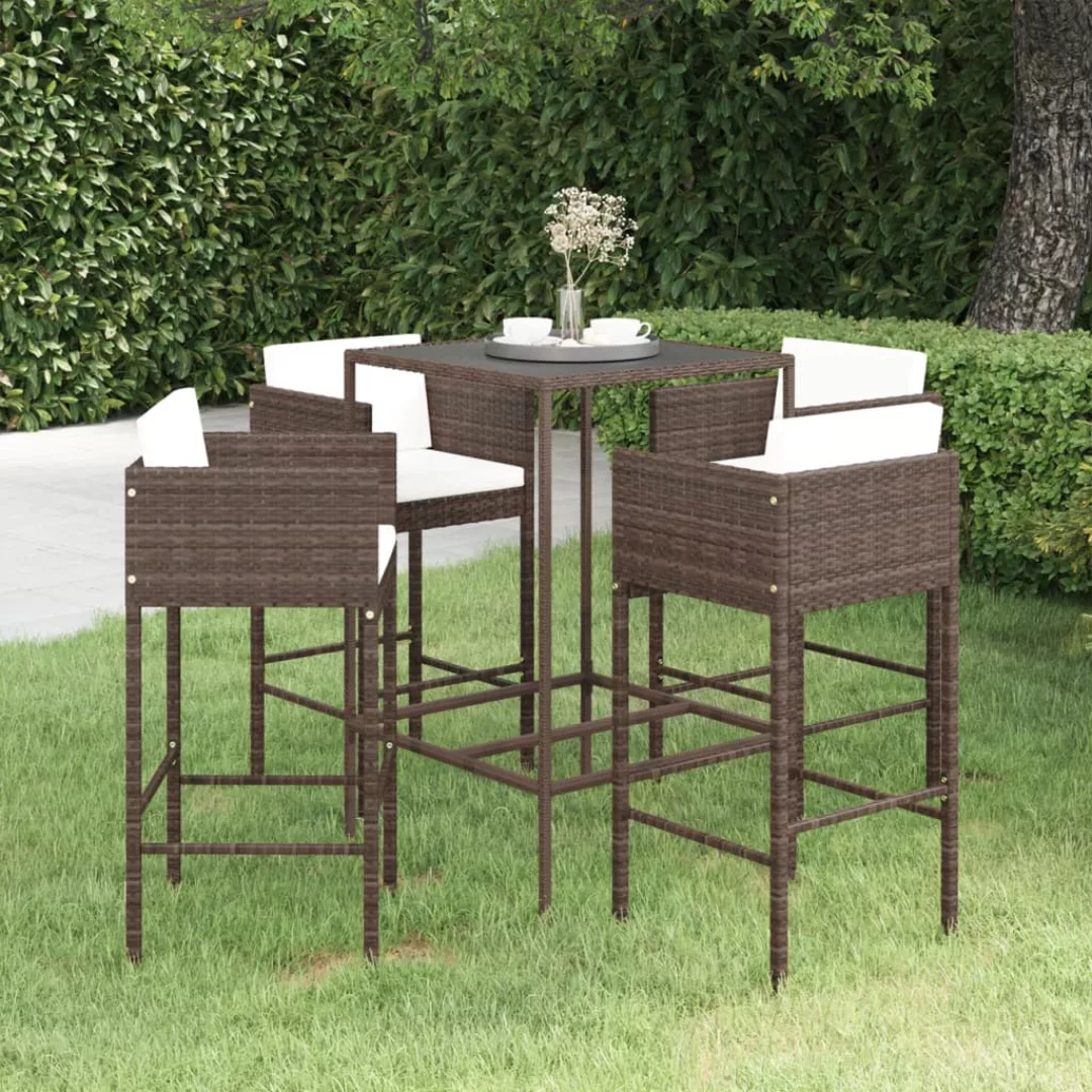 5-tlg. Gartenbar-set Mit Kissen Poly Rattan Braun günstig online kaufen