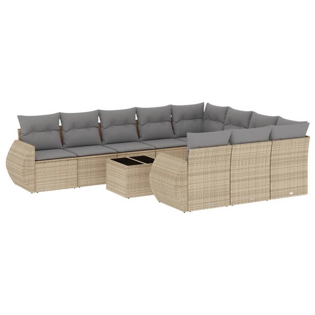 vidaXL Sofaelement 11-tlg. Garten-Sofagarnitur mit Kissen Beige Poly Rattan günstig online kaufen