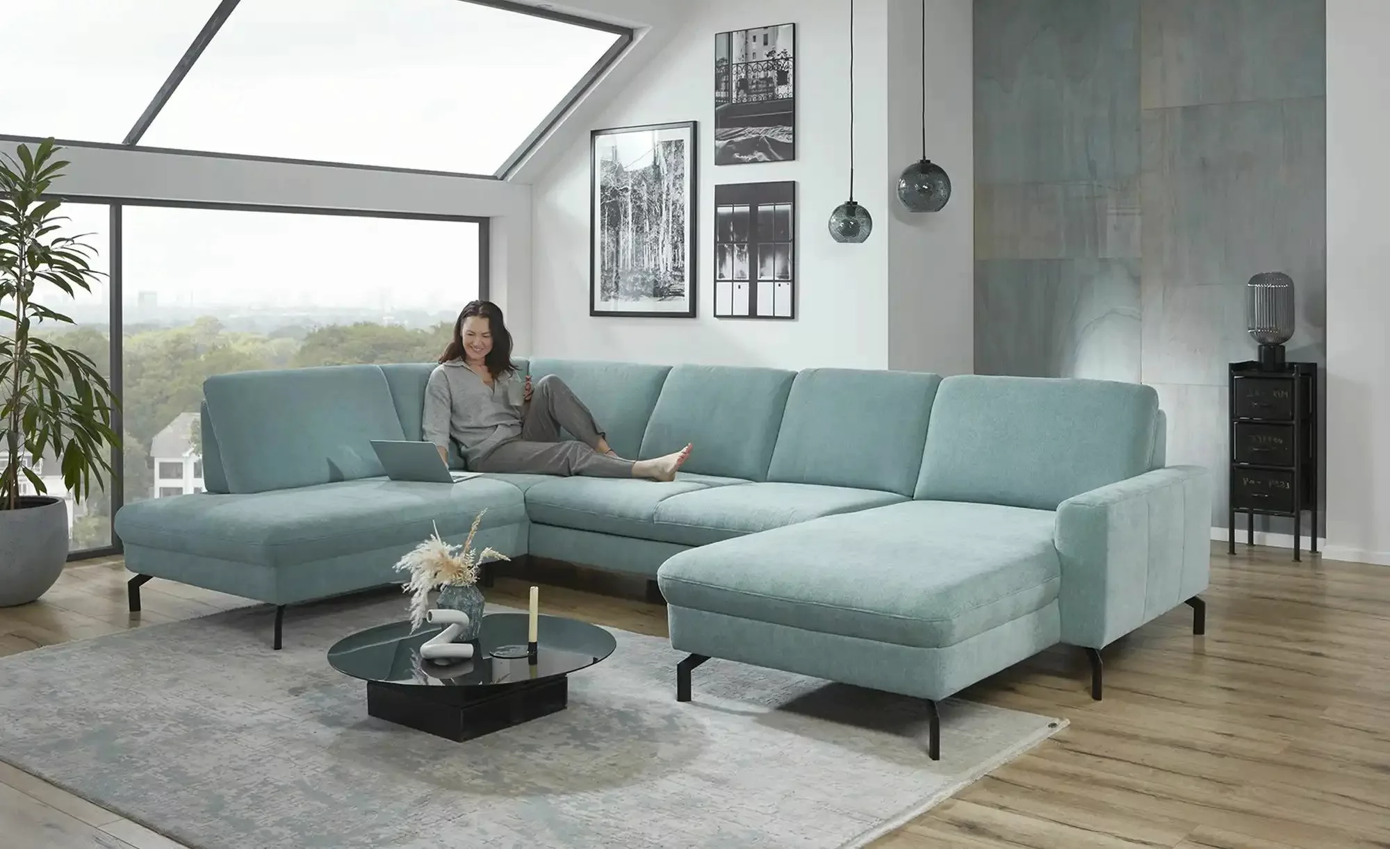 meinSofa Wohnlandschaft  Grace ¦ blau ¦ Maße (cm): B: 337 H: 89 T: 220.0 Po günstig online kaufen