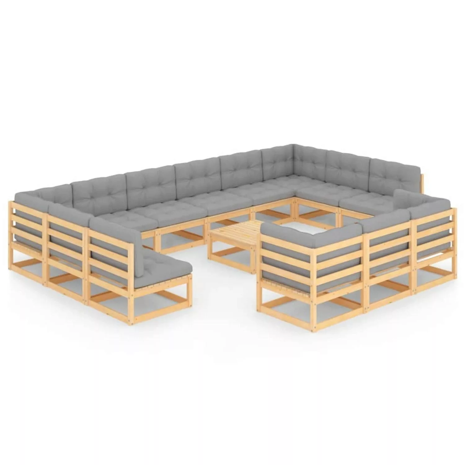 14-tlg. Garten-lounge-set Mit Kissen Massivholz Kiefer günstig online kaufen