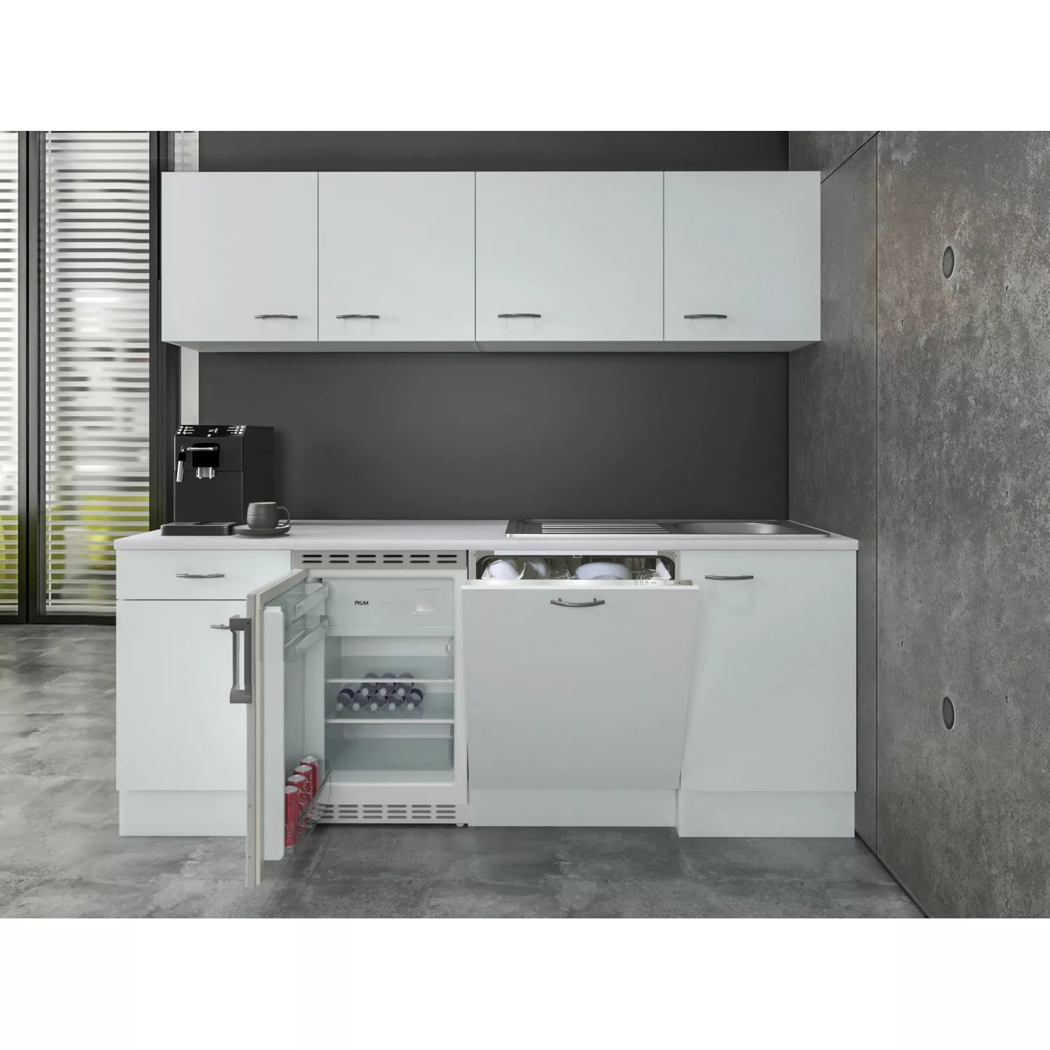 Flex-Well Classic Büroküche Wito 210 cm Weiß günstig online kaufen