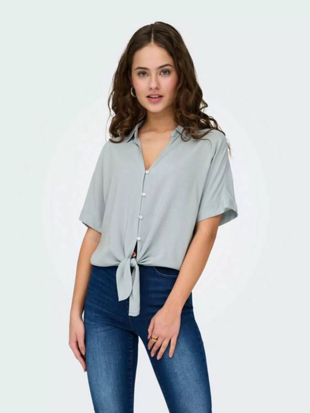 ONLY Blusenshirt Kurzarm Bluse mit Knopfleiste und Knotendetail ONLNOVA LIF günstig online kaufen