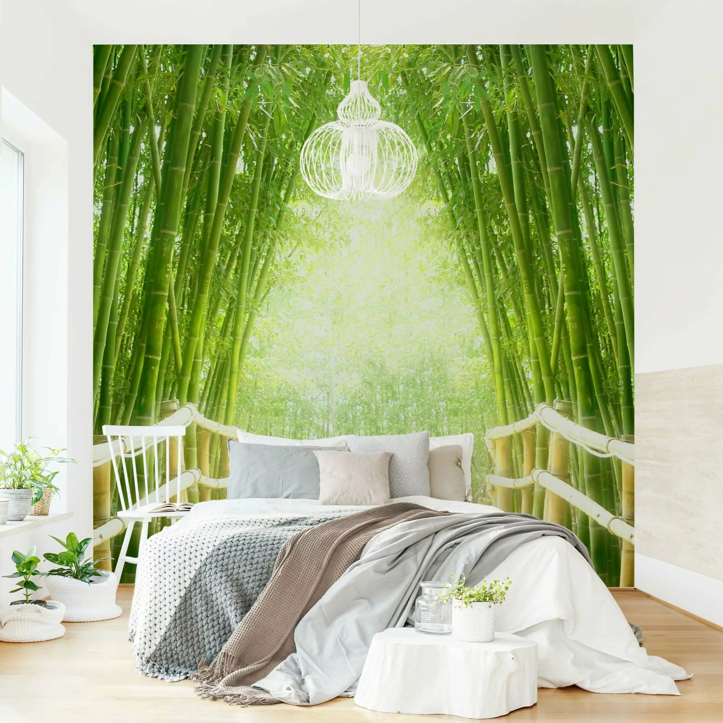 Bilderwelten Fototapete Bamboo Way grün Gr. 192 x 192 günstig online kaufen
