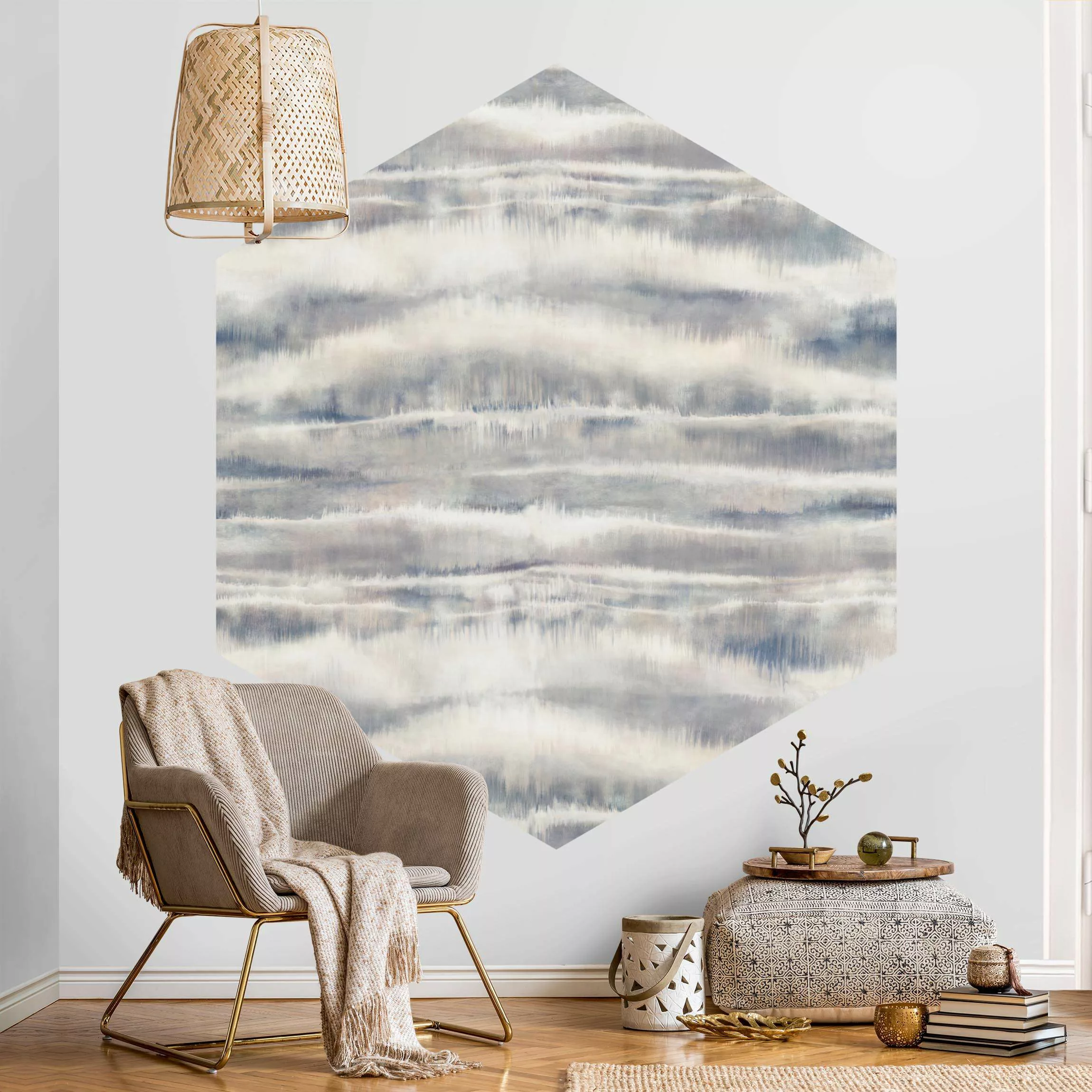 Hexagon Tapete selbstklebend Aquarell Nebel Streifen günstig online kaufen