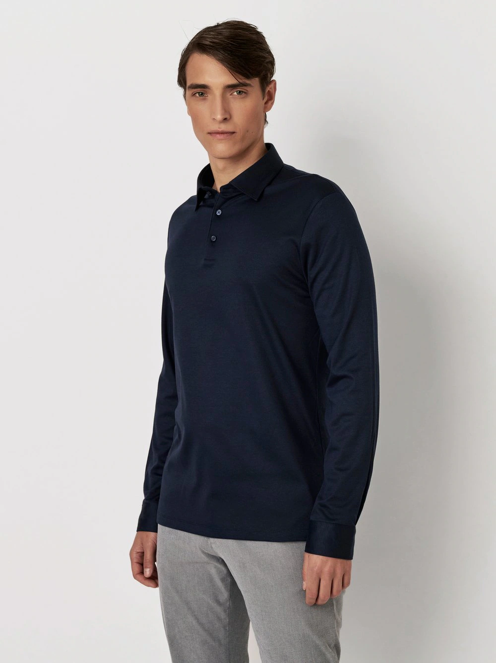 Desoto Longsleeve Poloshirt Essential Navy - Größe M günstig online kaufen
