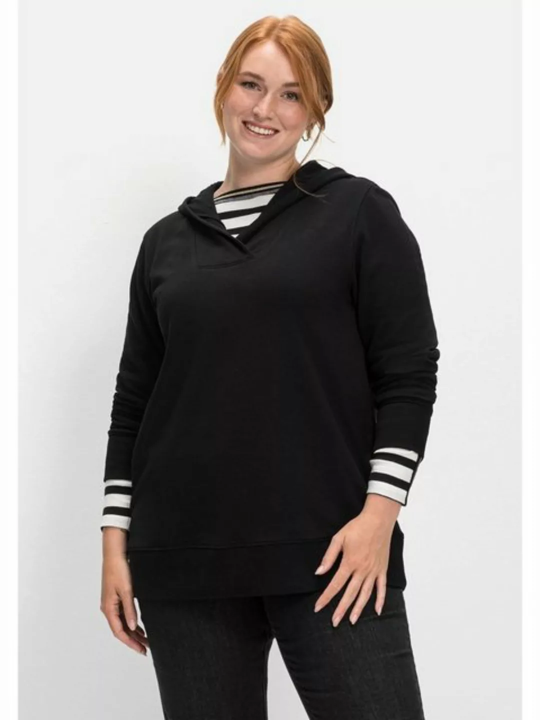 Sheego Sweatshirt Große Größen mit breiter Blende am Ausschnitt günstig online kaufen