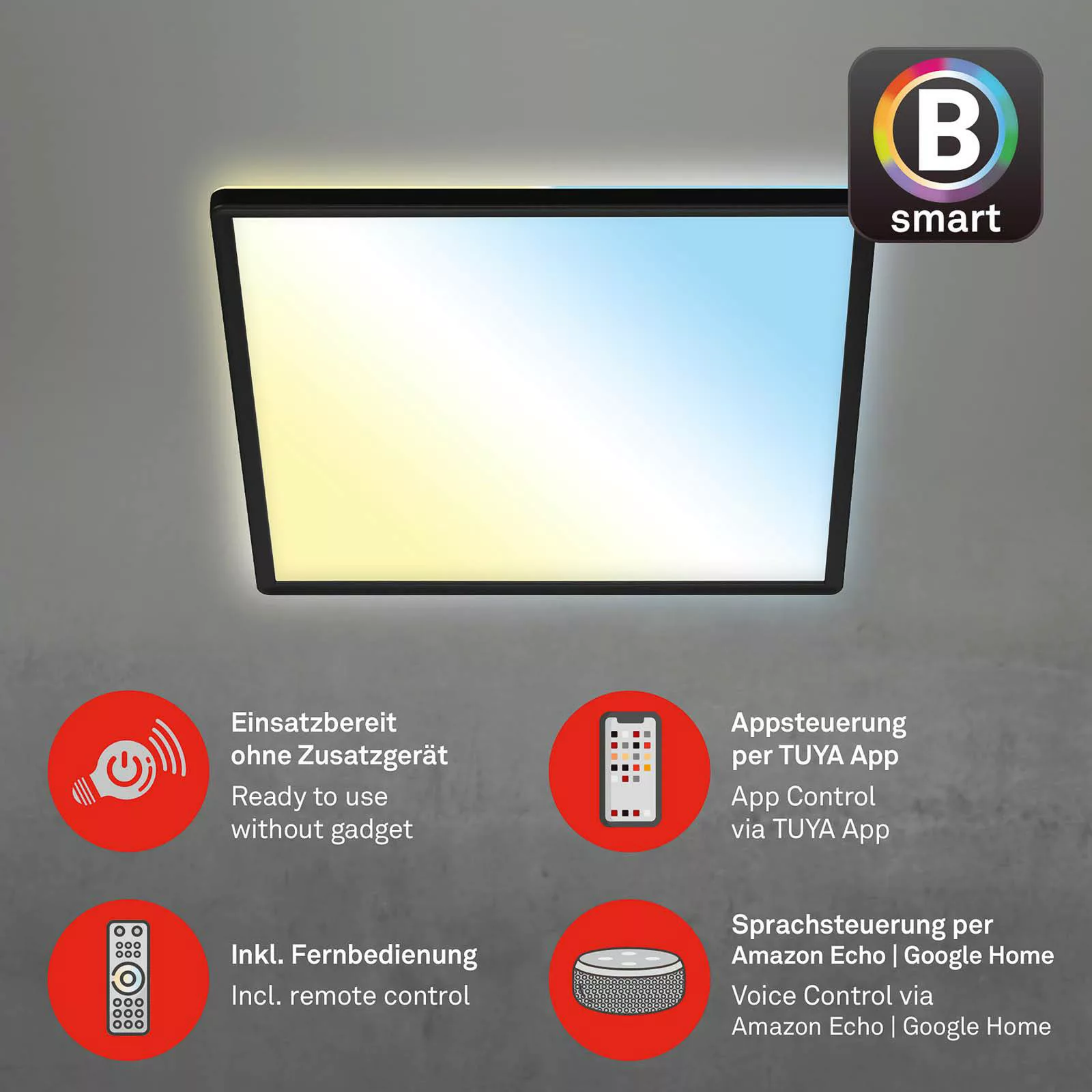 LED-Deckenlampe Slim smart schwarz dim CCT 42x42cm günstig online kaufen