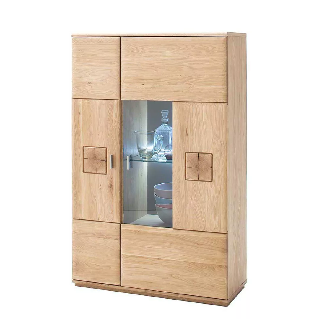 Wohnzimmer Highboard aus Eiche Glaseinsatz günstig online kaufen